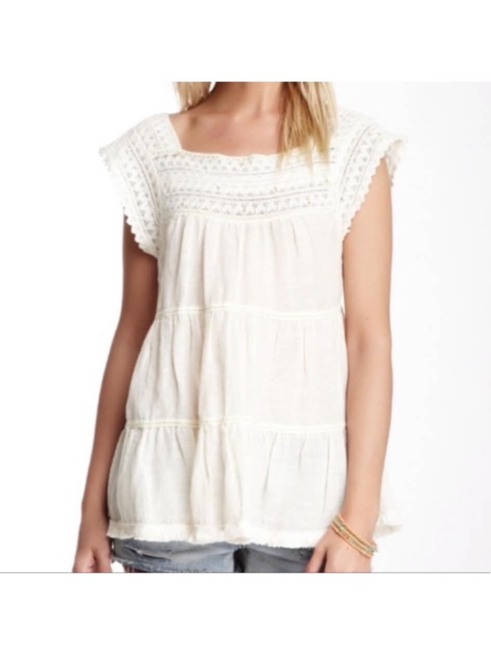 white linen-blend tiered tank top by Free People size Medium